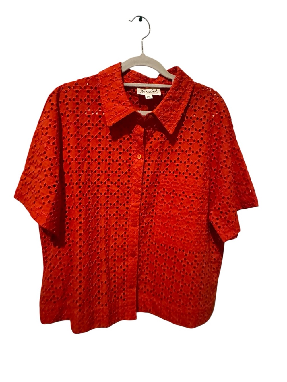 Marled Bright Orange Eyelet Button-Up Shirt